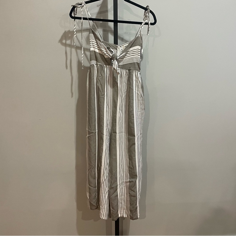 Mahina Front Tie Striped Romper Neutral Tan Color Size Medium